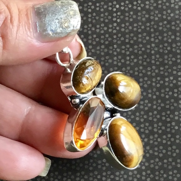 Tigers Eye Citrine Gemstone Pendant Necklace - Picture 5 of 8